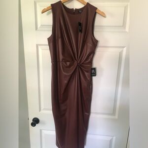 Express Faux Leather Midi Dress - Brown, size medium